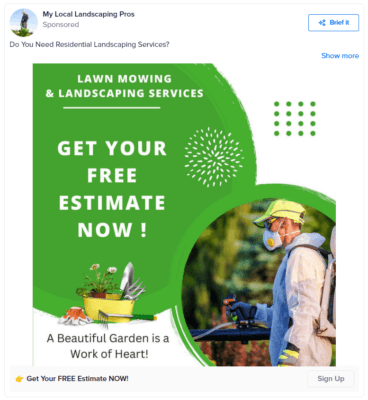 Lead generation Facebook ad example My Local Landscaping Pros