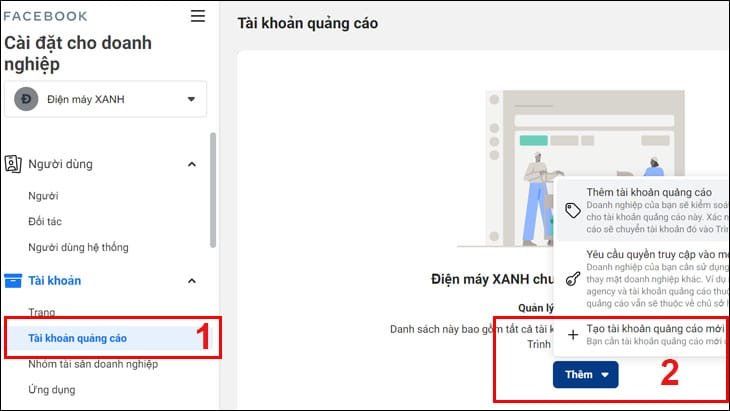 Hình ảnh minh họa cách tạo tài khoản quảng cáo Facebook
