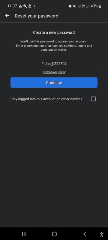 im stuck in unknown error trying to change my password v0 oo22xj8dsxz91