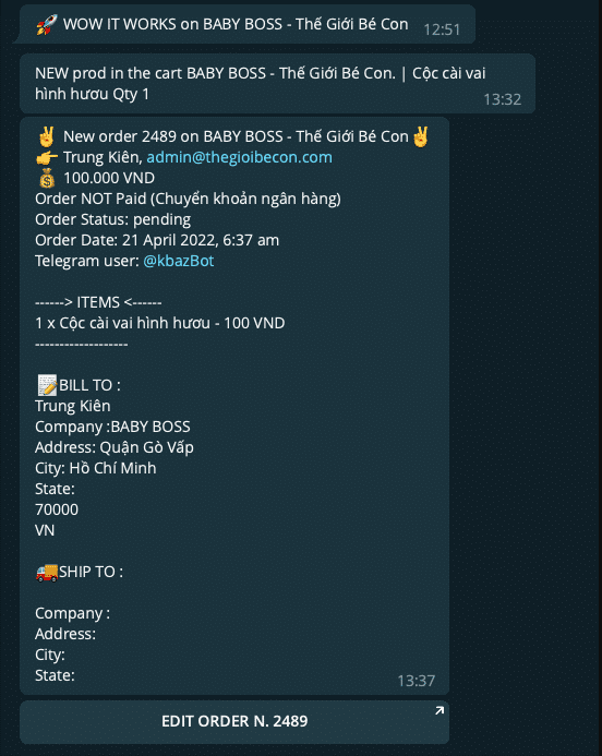 Kết nối bot Telegram với hệ thống